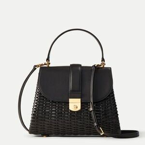 Veronica Beard Black Satchel with Woven Material and Adjustable Strap